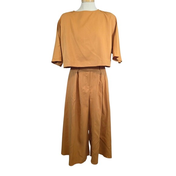 Zanzea Top And Pants Set Womans Large Mustard Yellow Ultra Wide Leg Stretch NWT - Picture 2 of 14